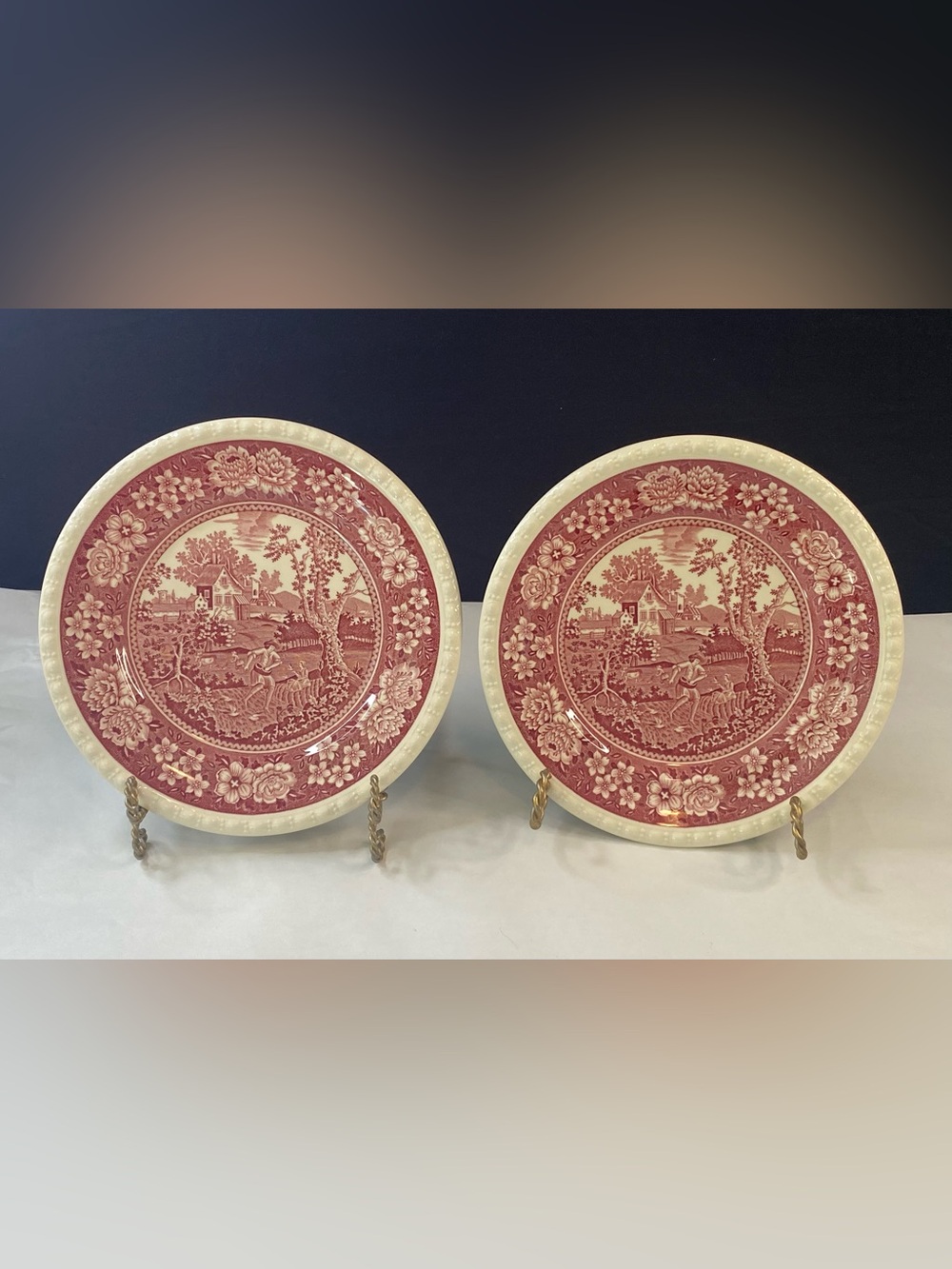Villeroy & Boch Rusticana Salad Plate Set Red Transferware Mettlacher Germany